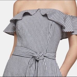 BCBGeneration striped off the shoulder jumpsuit